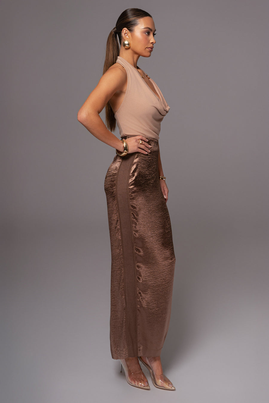 Chocolate Nora Satin Maxi Skirt