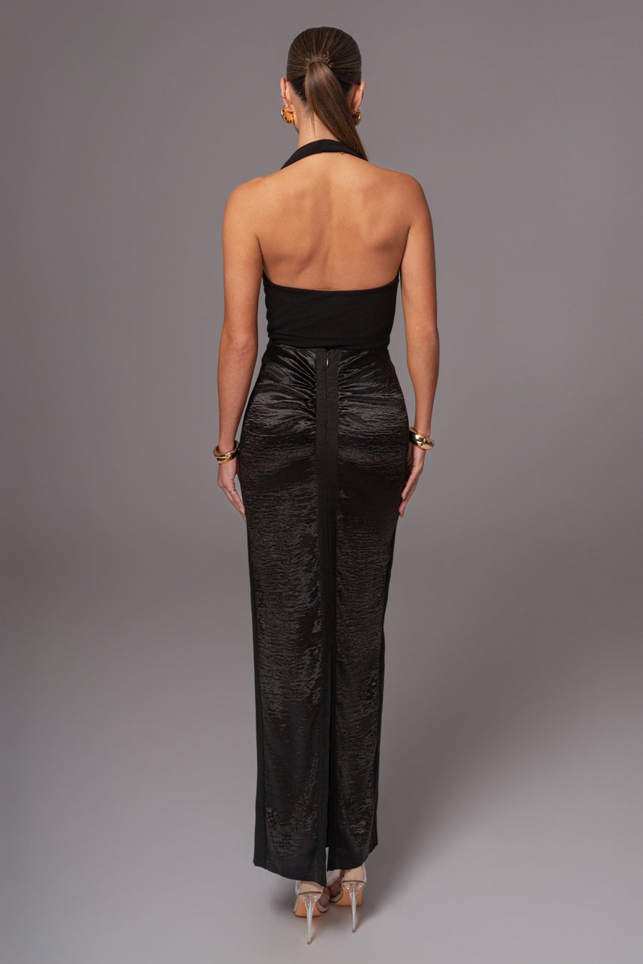 Black Nora Satin Maxi Skirt