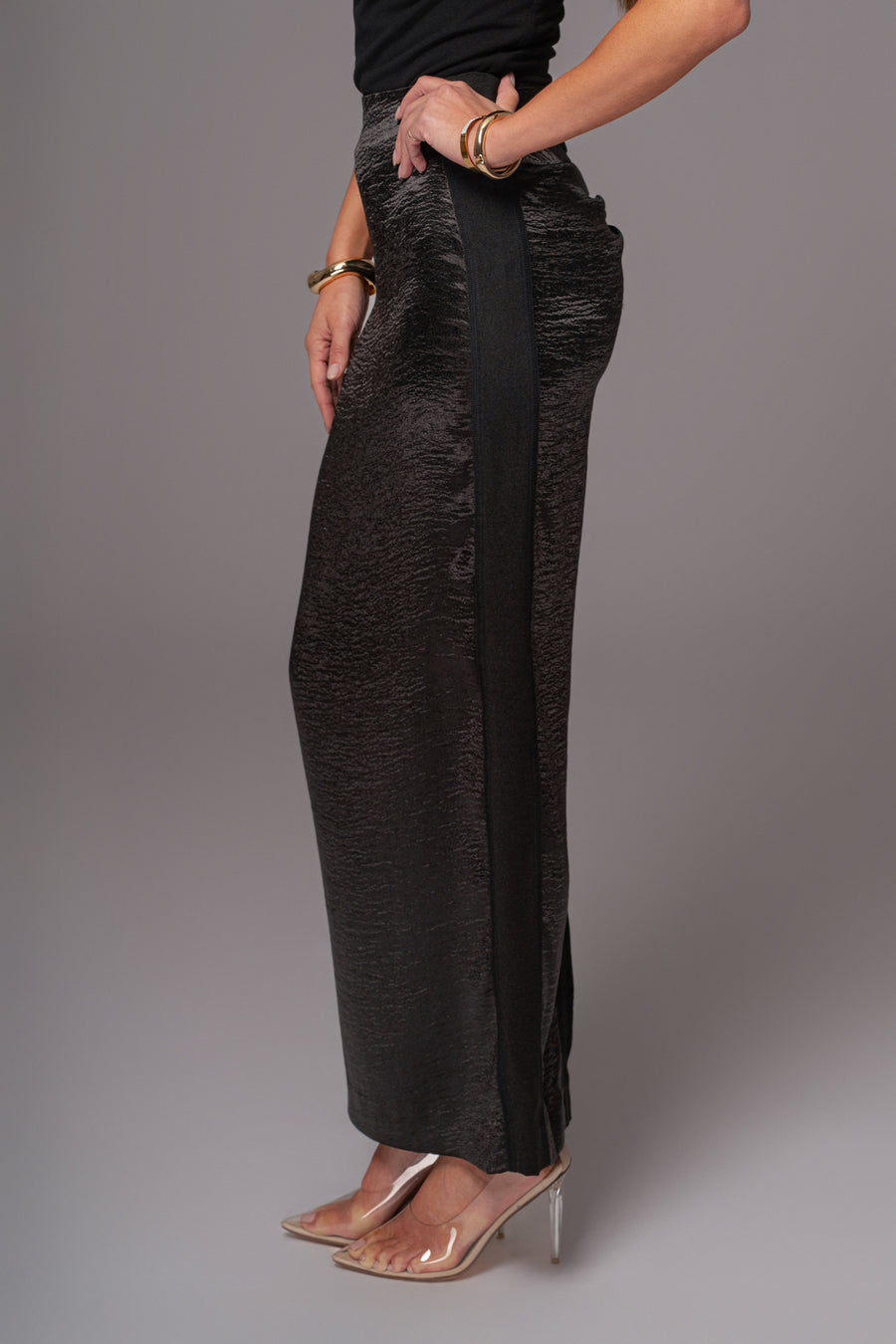 Black Nora Satin Maxi Skirt