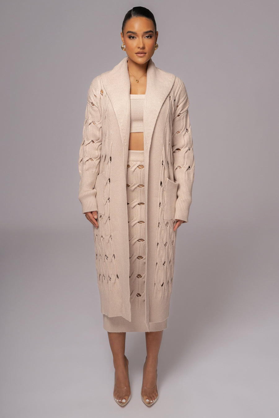 Beige Morgan Knit Maxi Skirt