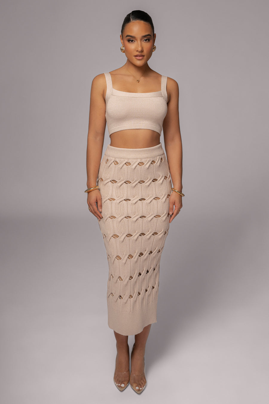 Beige Morgan Knit Maxi Skirt