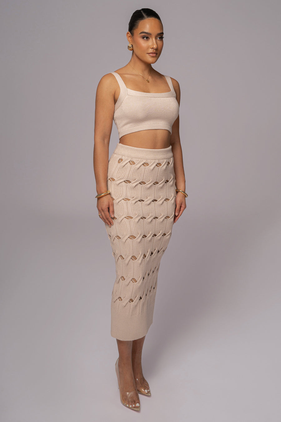 Beige Morgan Knit Maxi Skirt