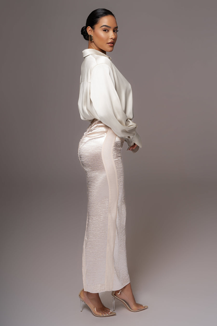 Champagne Nora Satin Maxi Skirt