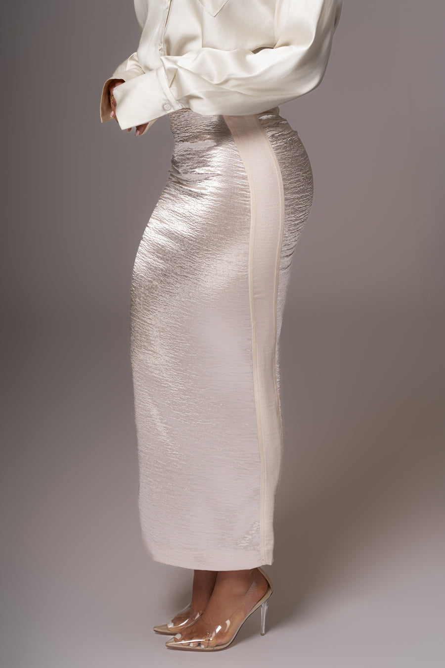 Champagne Nora Satin Maxi Skirt