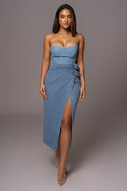 Medium Wash Gisele Denim Slit Skirt