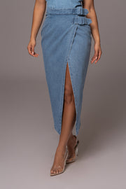 Medium Wash Gisele Denim Slit Skirt