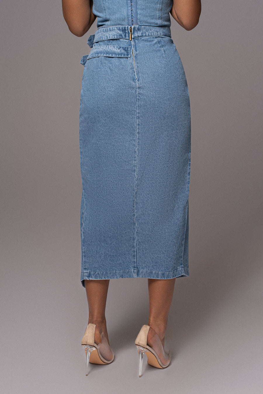 Medium Wash Gisele Denim Slit Skirt