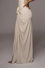 Natural Noelia Linen Slit Skirt