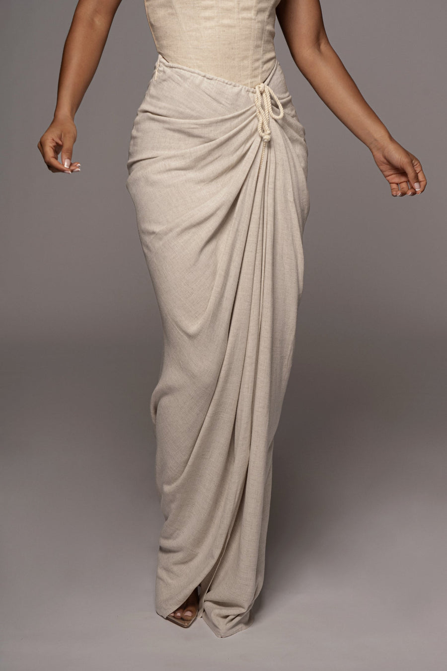 Natural Noelia Linen Slit Skirt