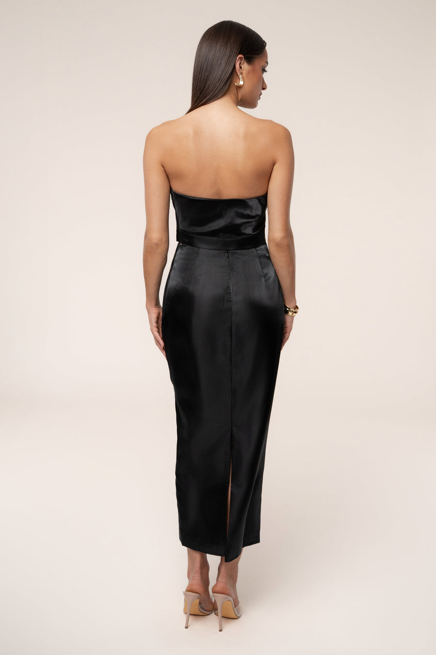 Black Reception Pleated Midi Skirt