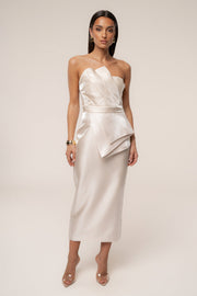Champagne Reception Pleated Midi Skirt