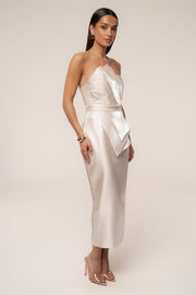 Champagne Reception Pleated Midi Skirt