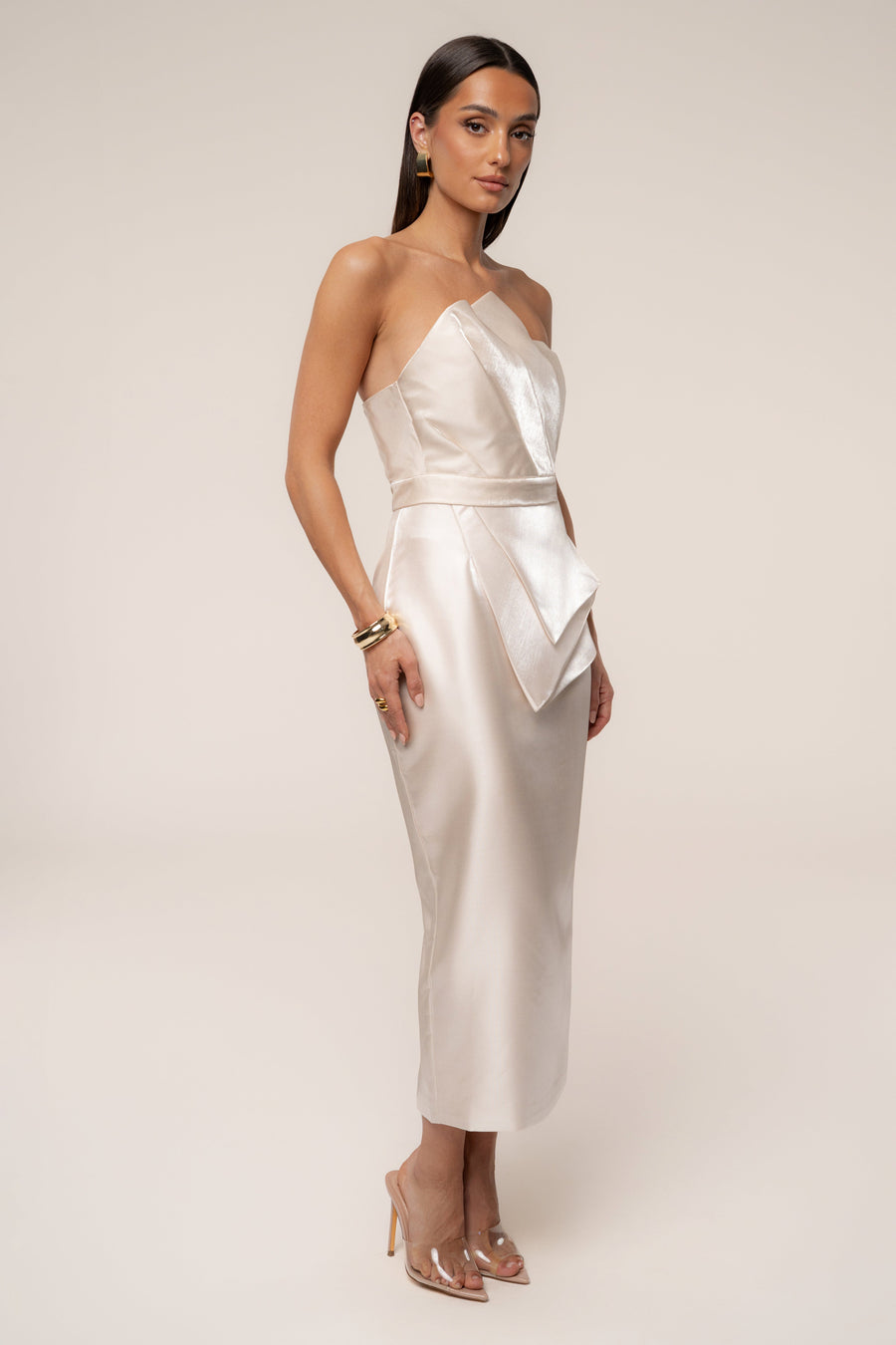 Champagne Reception Pleated Midi Skirt