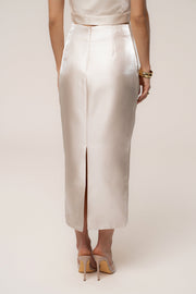 Champagne Reception Pleated Midi Skirt