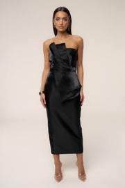 Black Reception Pleated Midi Skirt
