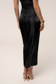 Black Reception Pleated Midi Skirt