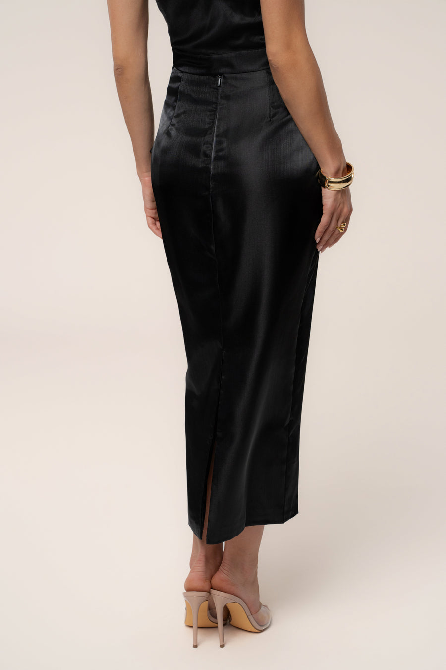 Black Reception Pleated Midi Skirt