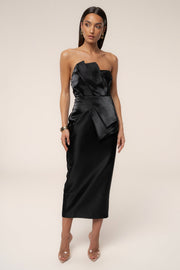 Black Reception Pleated Midi Skirt
