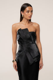 Black Reception Pleated Midi Skirt