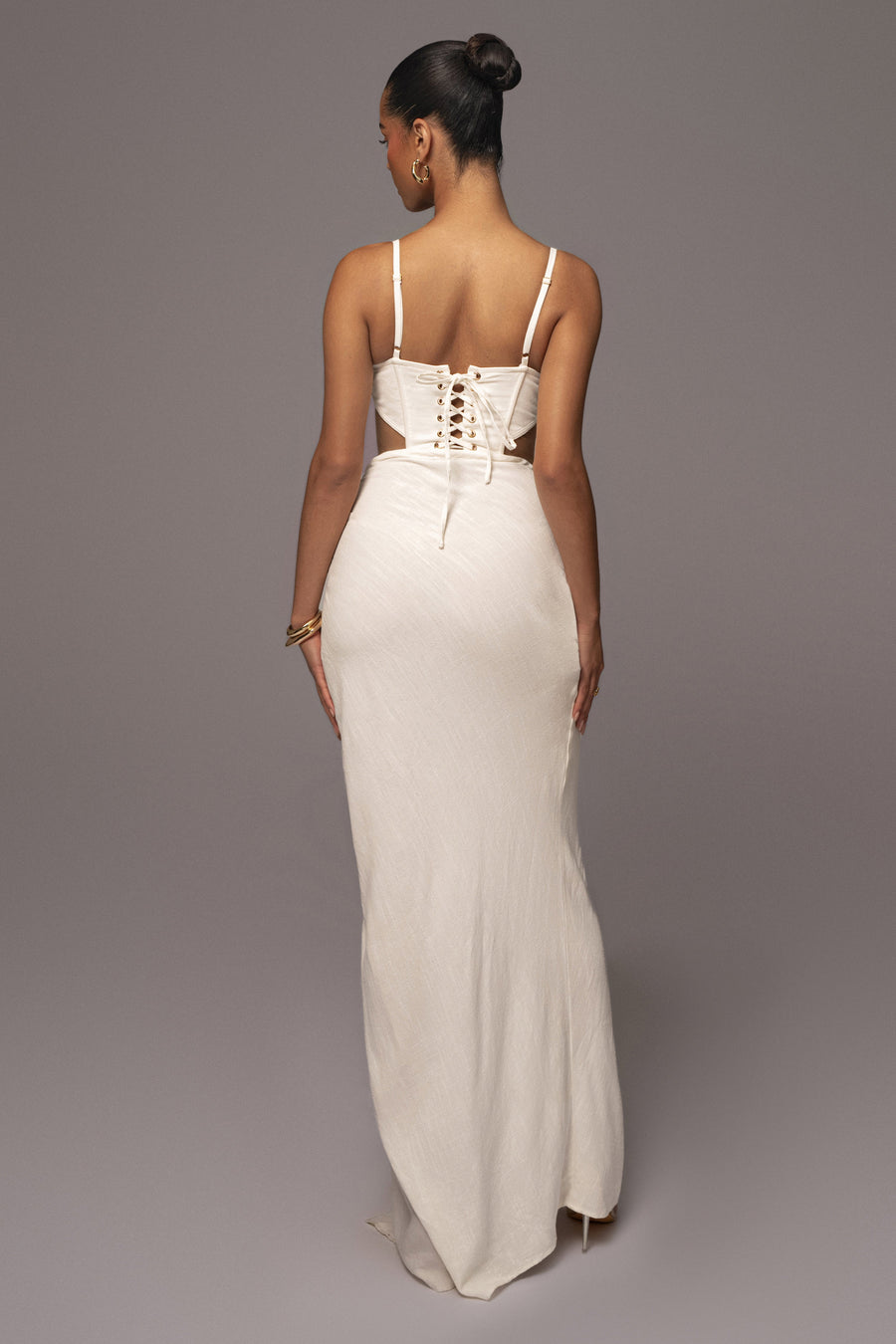 White Noelia Linen Slit Skirt