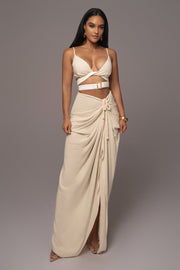 Natural Noelia Linen Slit Skirt