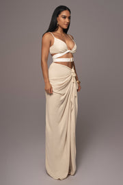 Natural Noelia Linen Slit Skirt