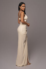 Natural Noelia Linen Slit Skirt