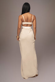 Natural Noelia Linen Slit Skirt