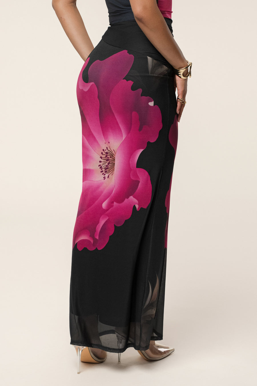 Black Floral Blooming Dawn Maxi Skirt