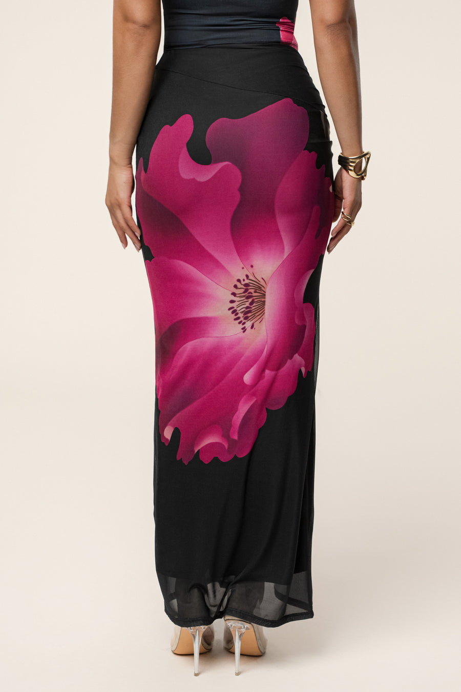 Black Floral Blooming Dawn Maxi Skirt