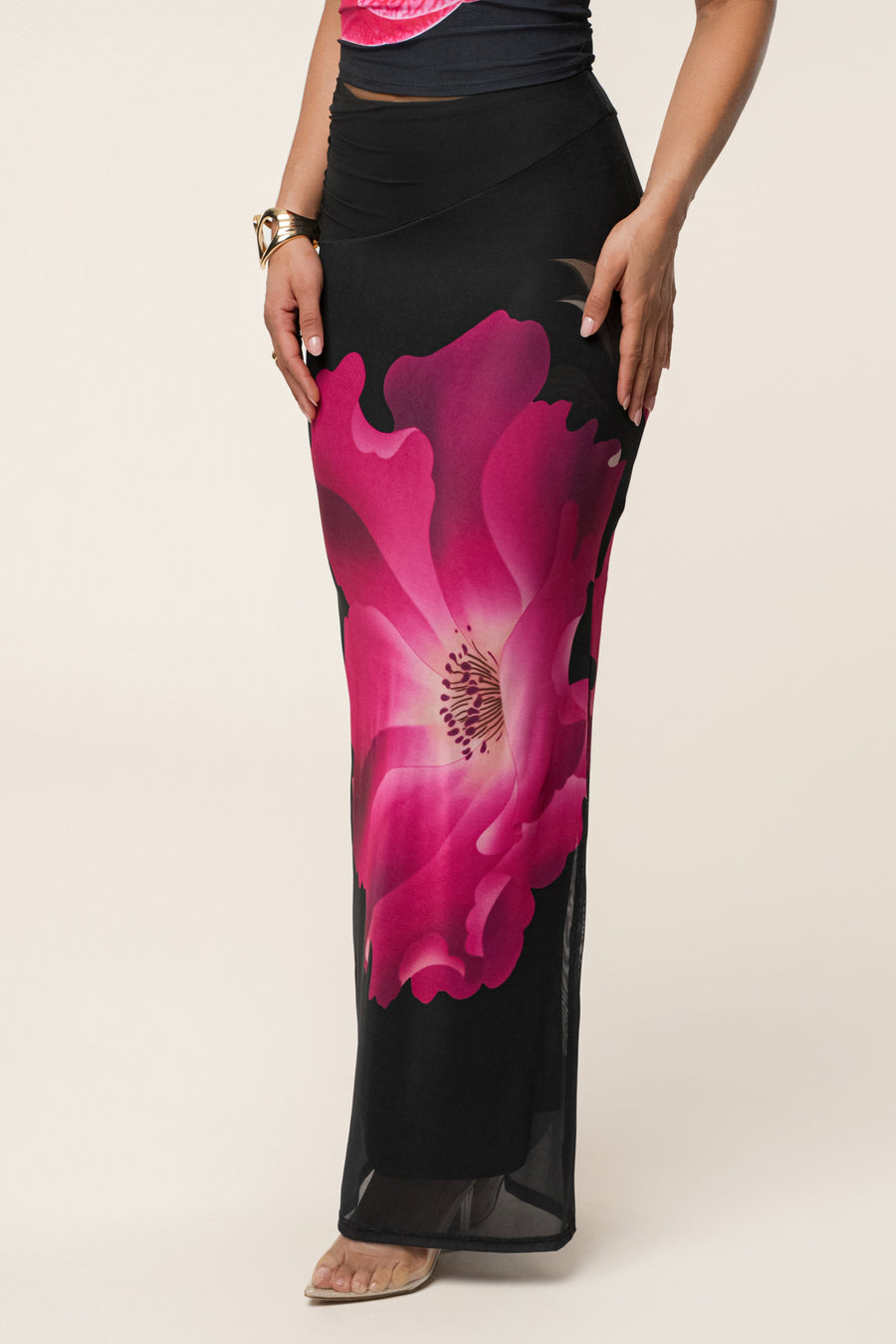 Black Floral Blooming Dawn Maxi Skirt