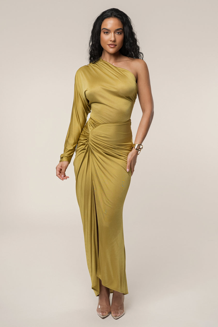 Lime Mira Drape Maxi Skirt
