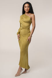 Lime Mira Drape Maxi Skirt
