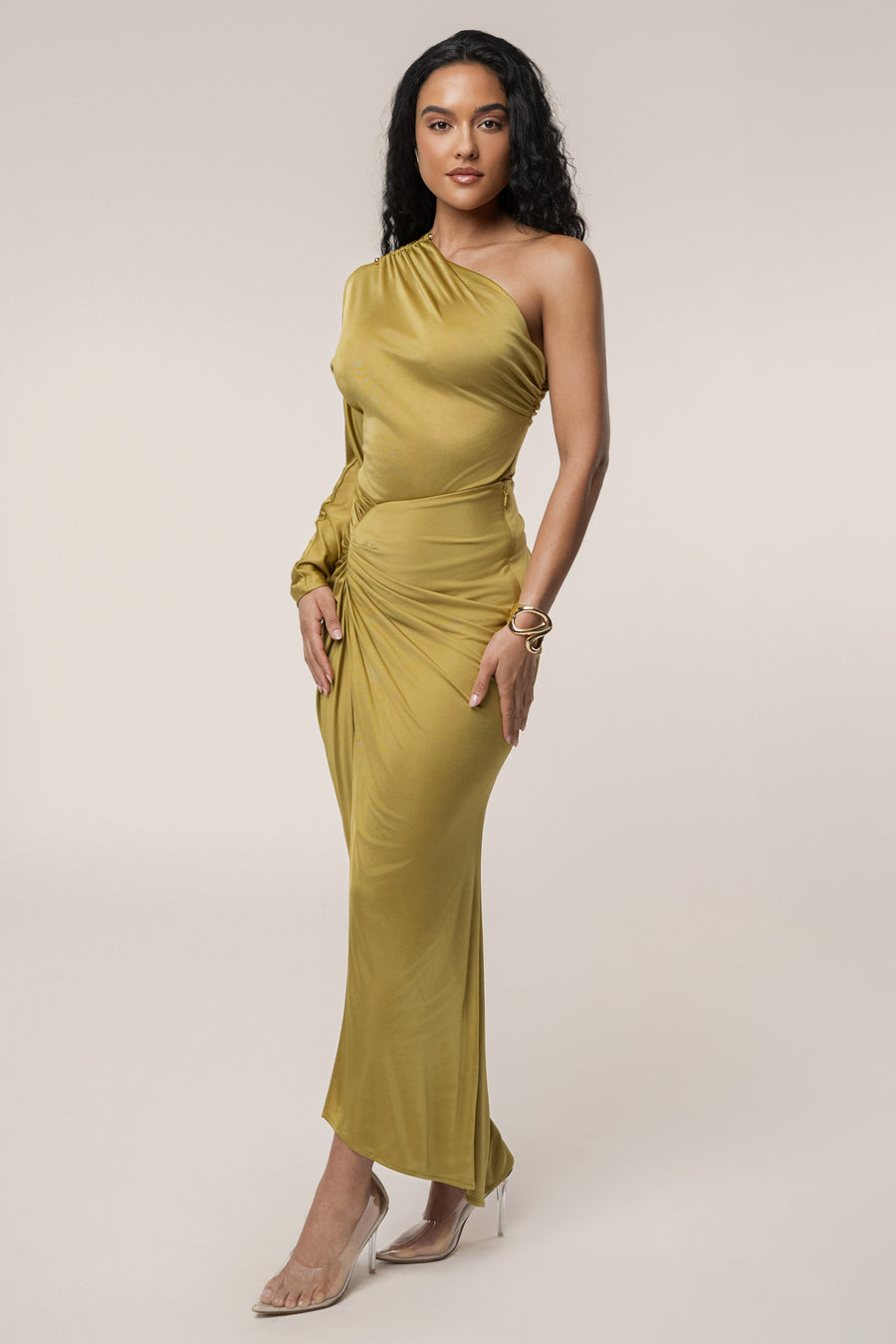 Lime Mira Drape Maxi Skirt