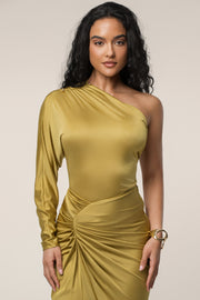 Lime Mira Drape Maxi Skirt