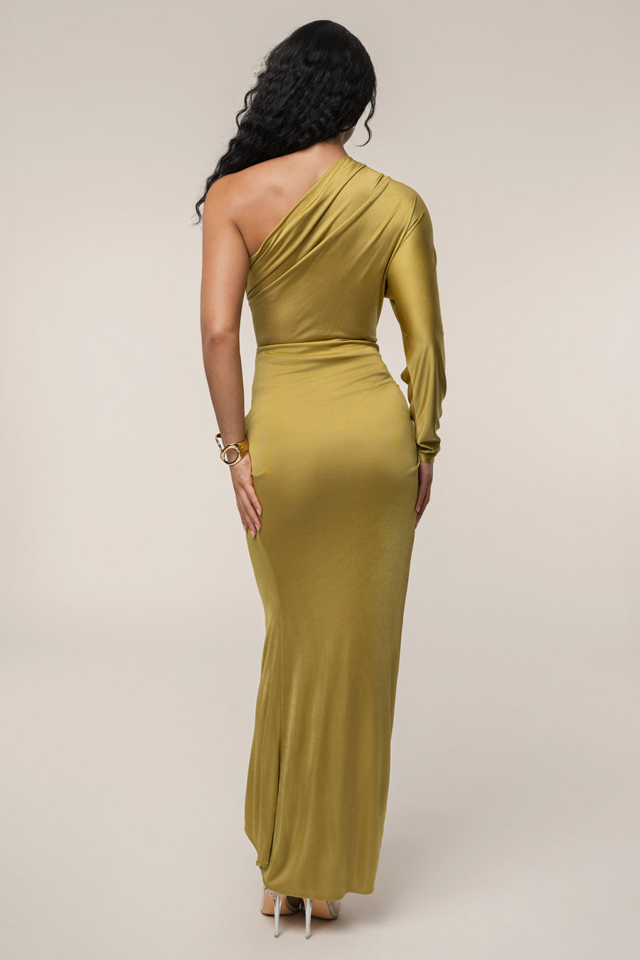 Lime Mira Drape Maxi Skirt