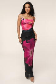 Black Floral Blooming Dawn Maxi Skirt