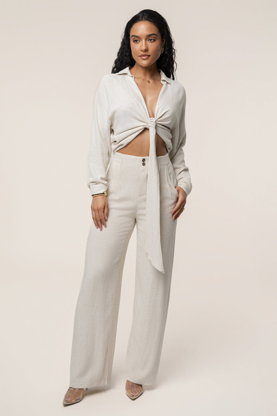 Beige Thea Linen Pants