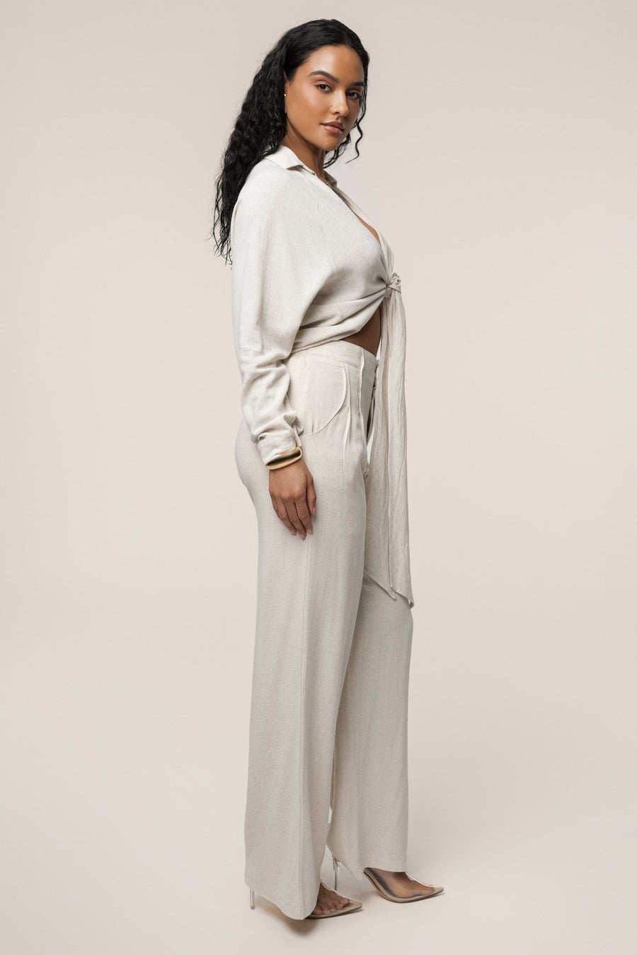Beige Thea Linen Pants