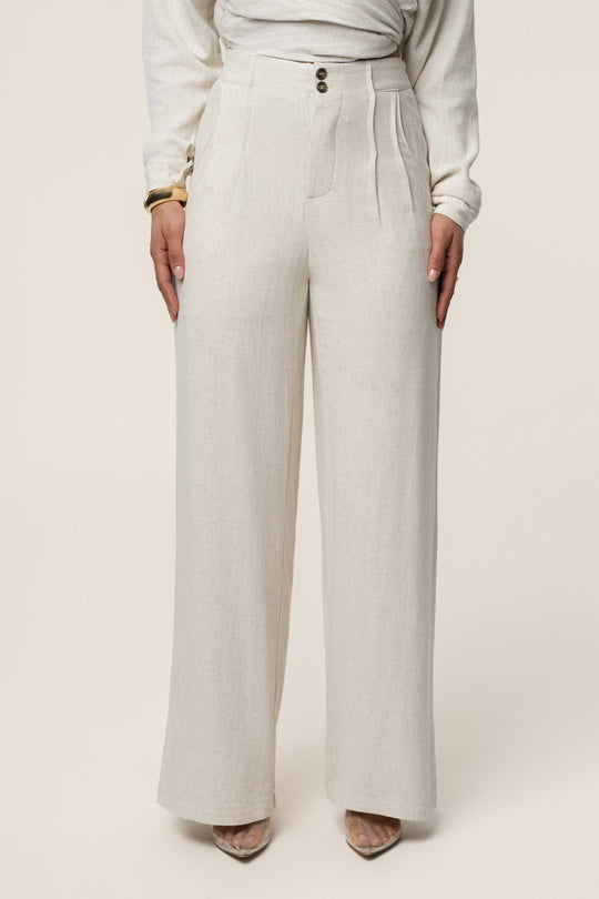 Beige Thea Linen Pants