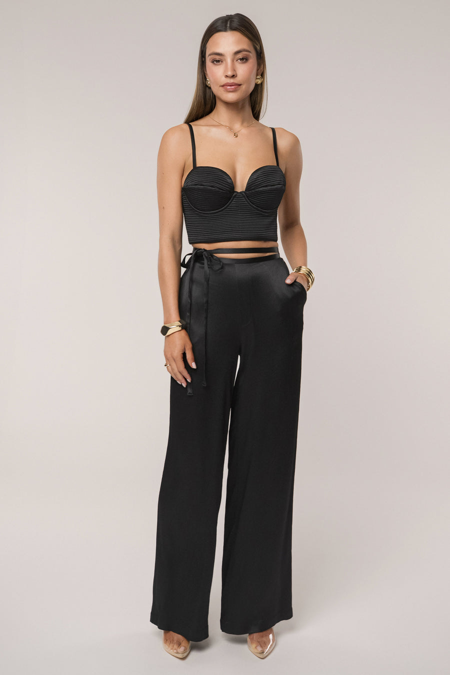 Black Deserae Satin Pants
