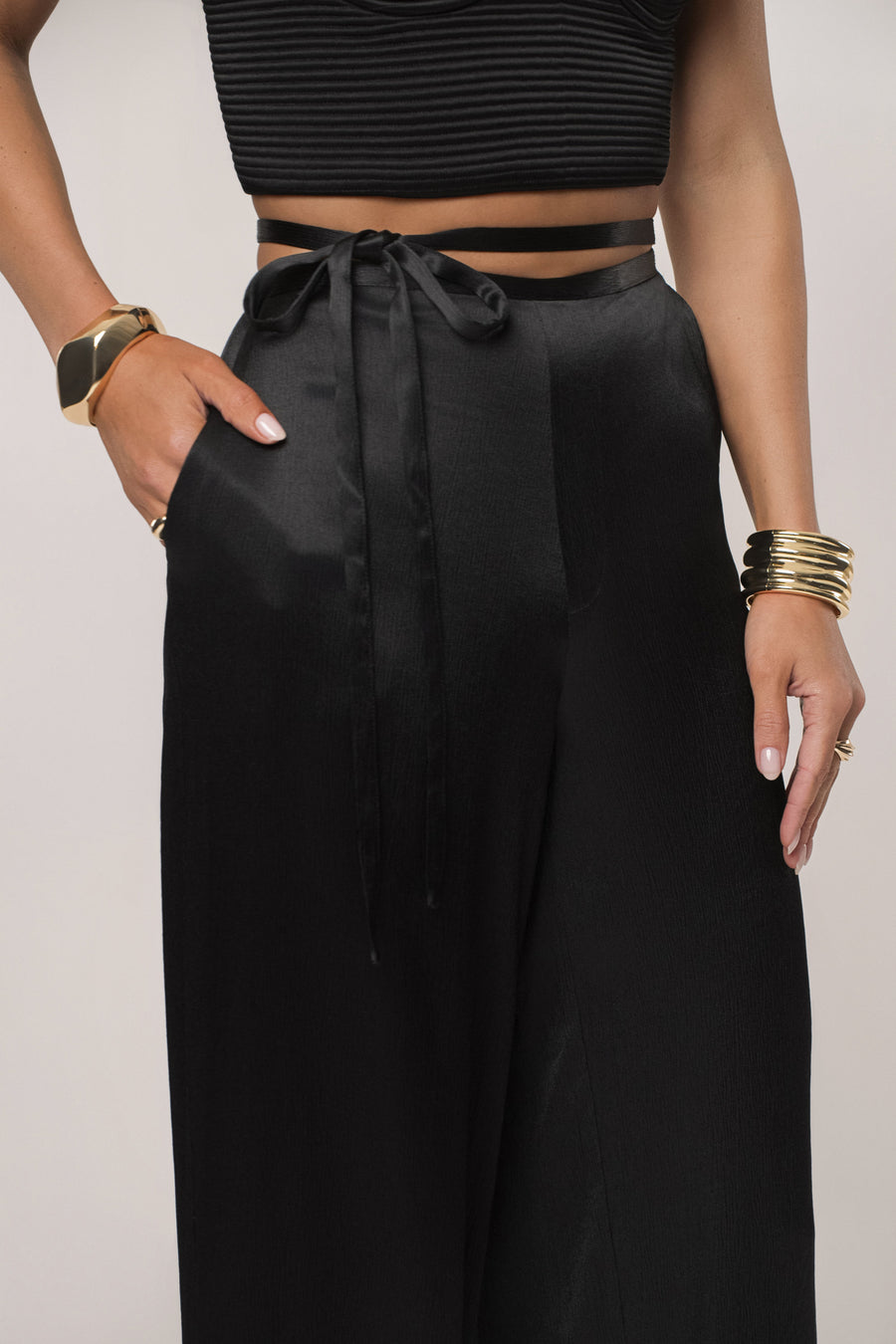 Black Deserae Satin Pants