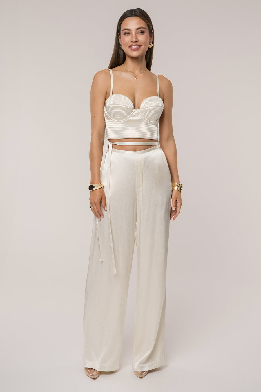 Champagne Deserae Satin Pants