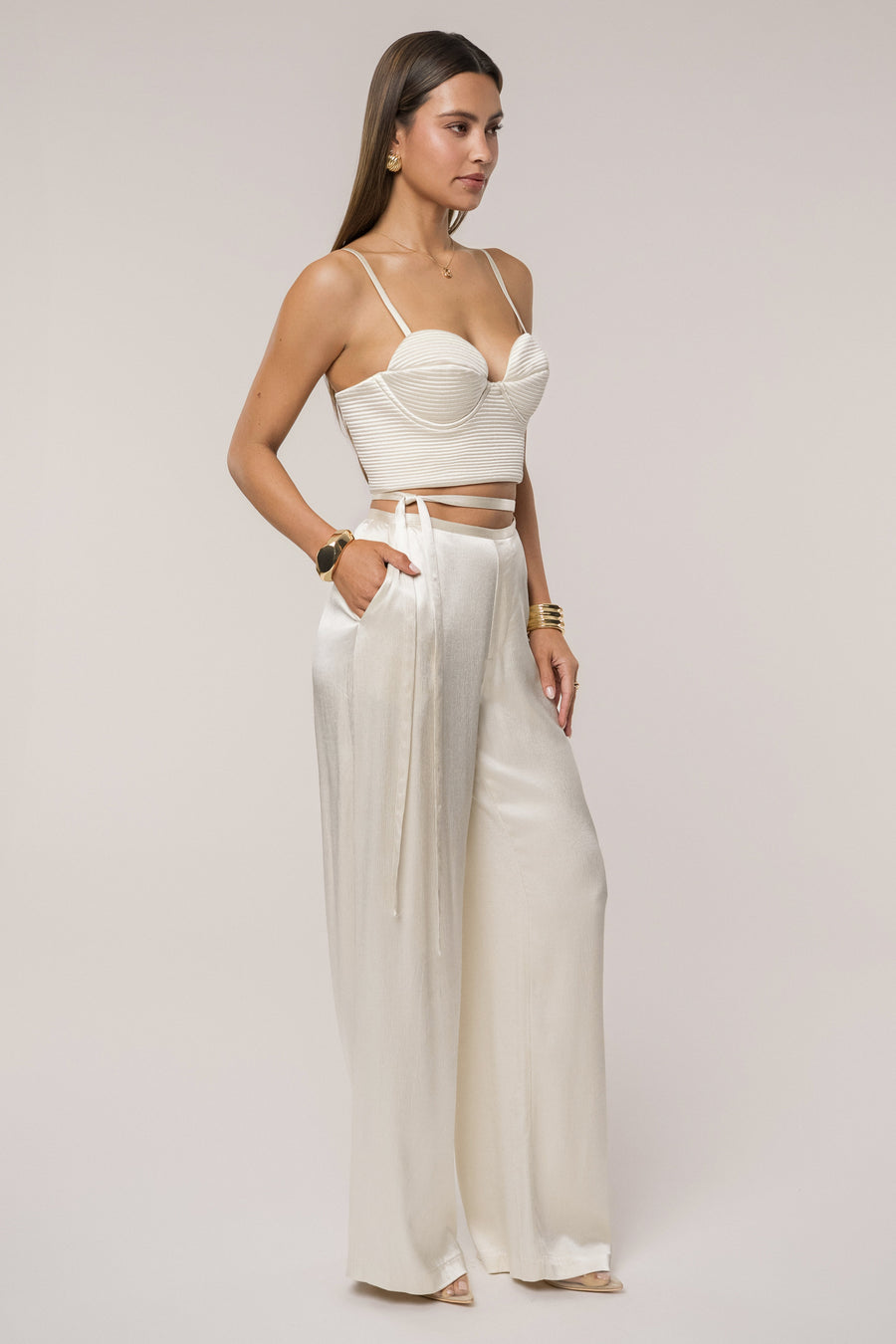 Champagne Deserae Satin Pants