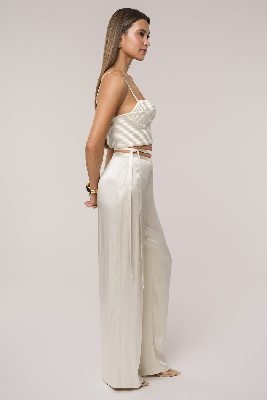 Champagne Deserae Satin Pants