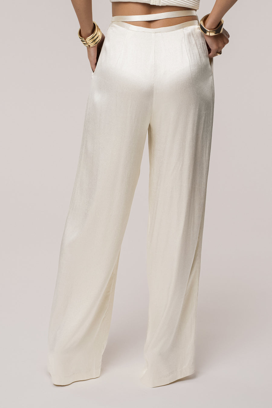 Champagne Deserae Satin Pants