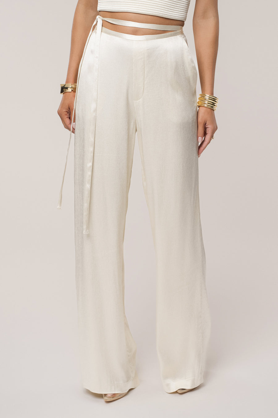 Champagne Deserae Satin Pants