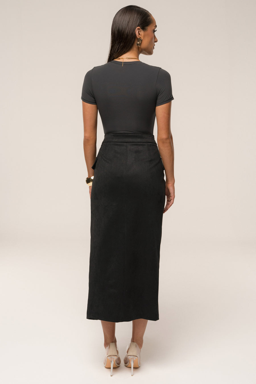 Black Audrey Suede Midi Skirt