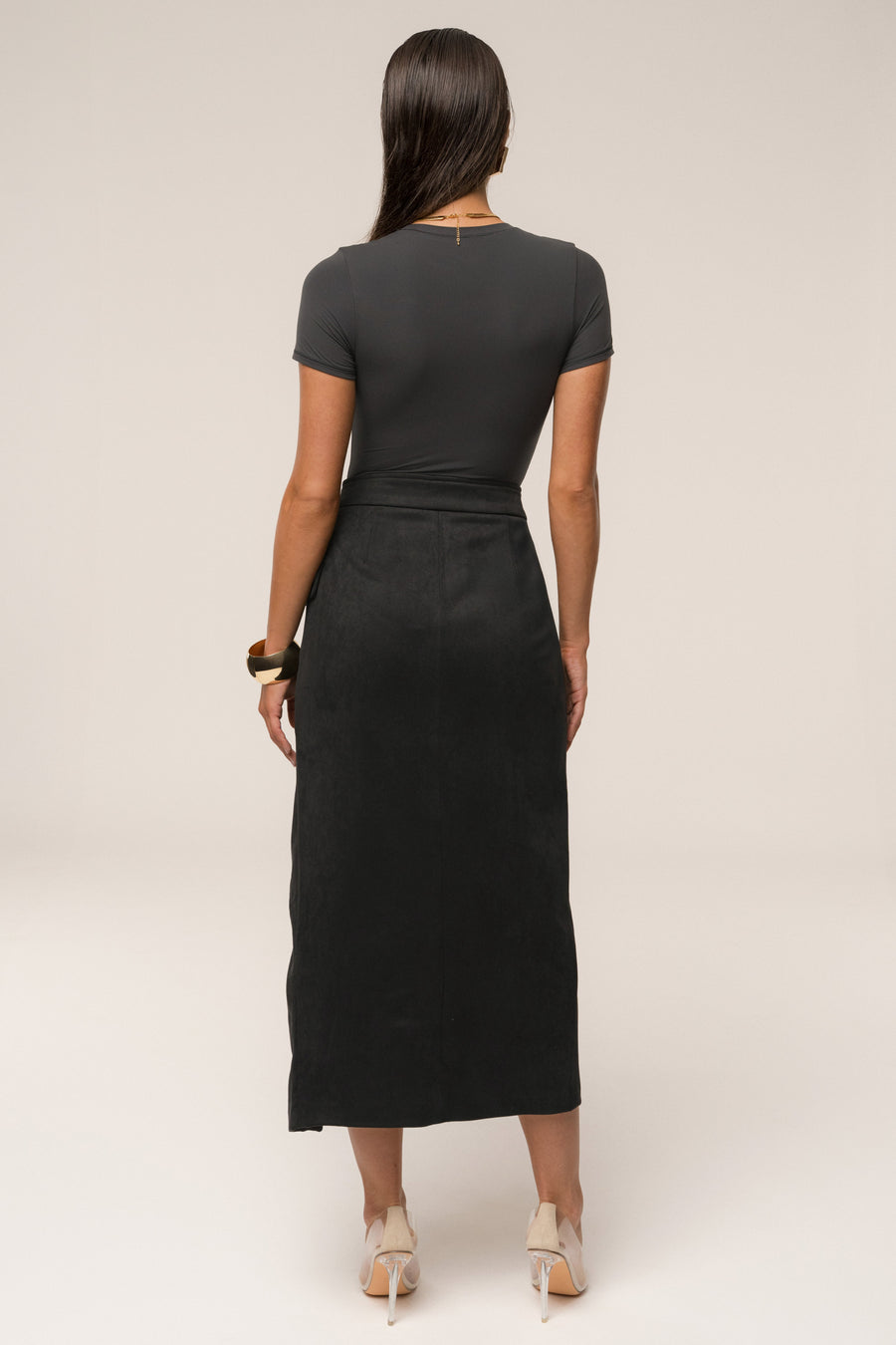 Black Audrey Suede Midi Skirt