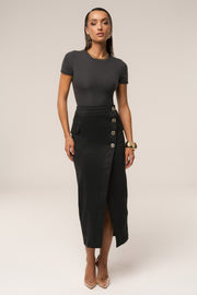 Black Audrey Suede Midi Skirt